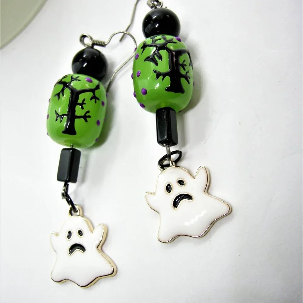 Spooky Trees lampwork earrings - purple, green or mix & match - Picture 2 of 13